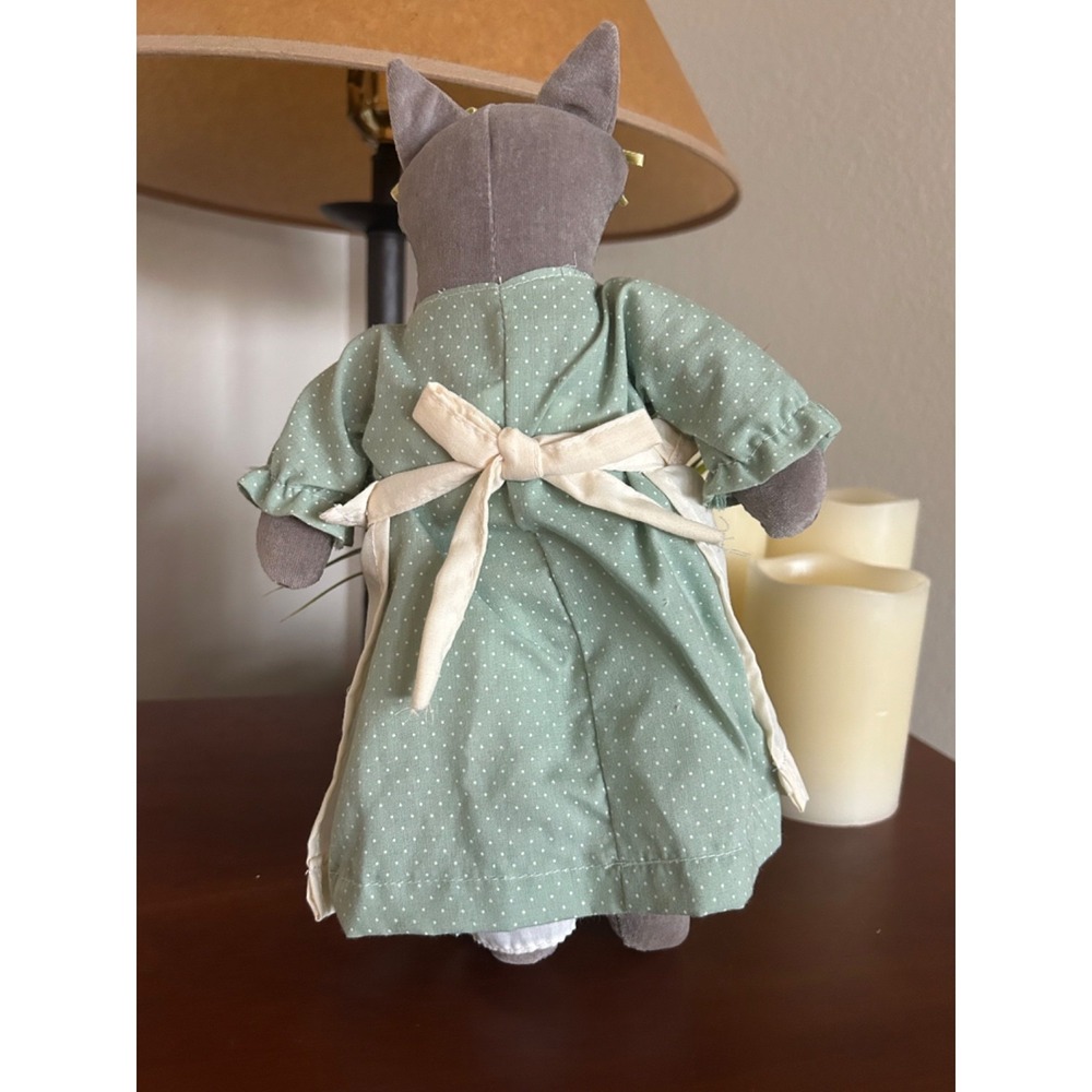 Hallmark Captivating Cats Gray Cat Cloth Doll Green Overalls Straw Hat 11" Plush - Picture 11 of 12